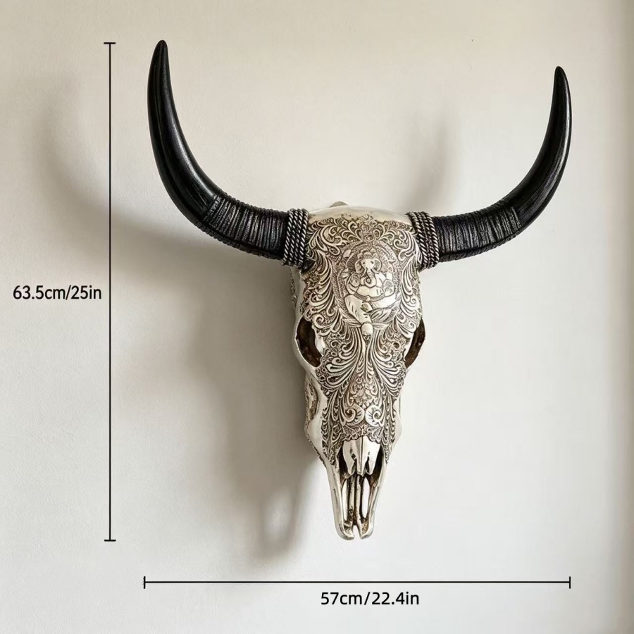 Resin Art Furniture - Carved Bull Skull Wall Decor, Resin