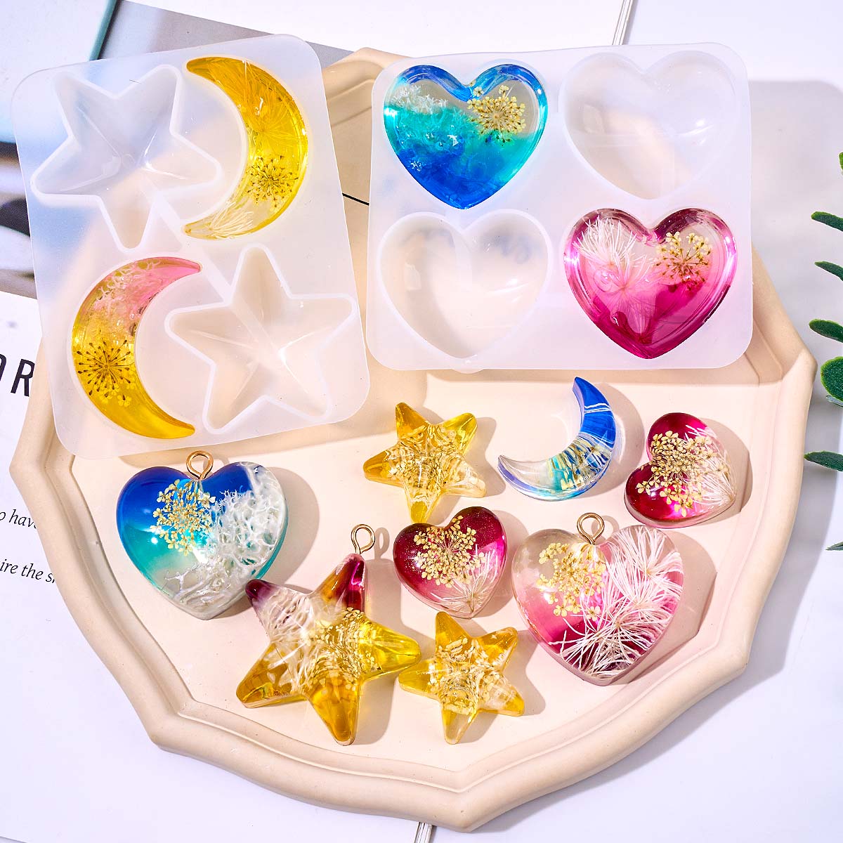 Resin Art Materials - Heart Star Moon Pendant Silicone Mold