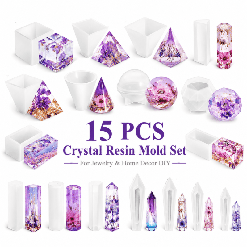 Resin Art Furniture - 15pcs Crystal Resin Silicone Mould Set,