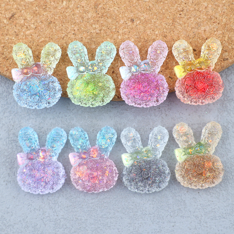 Resin Art Keychain - 5PCS 18*25mm Luminous Gradient Rabbit Resin