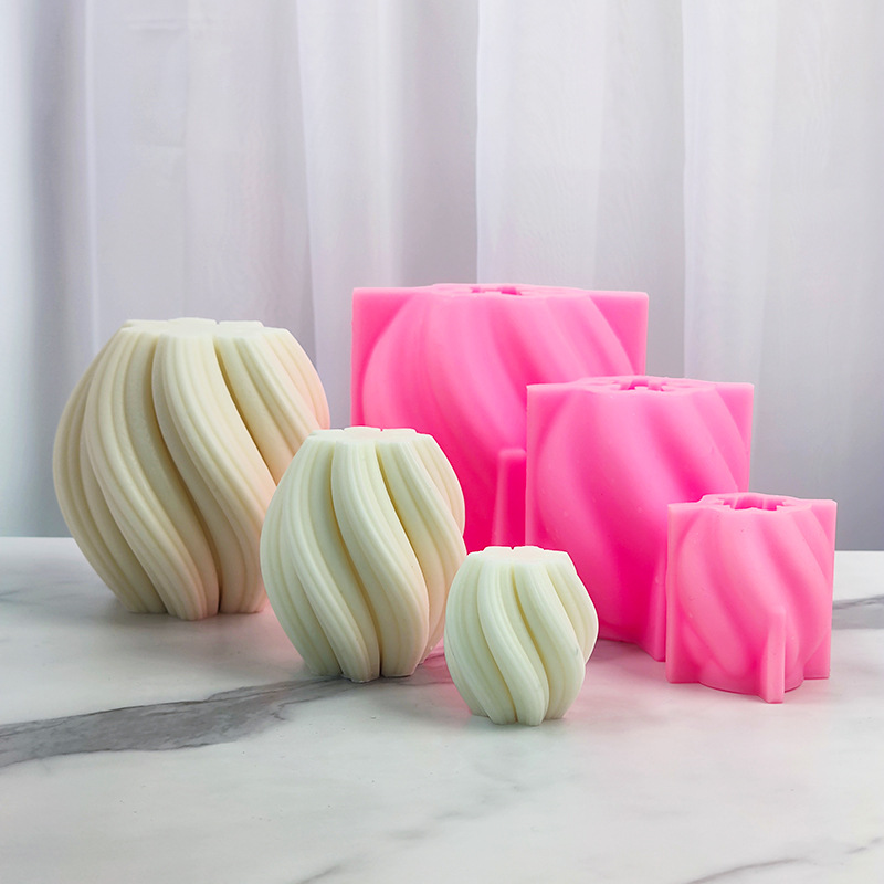 Resin Art Furniture - Geometric Striped Column Candle Mold Large