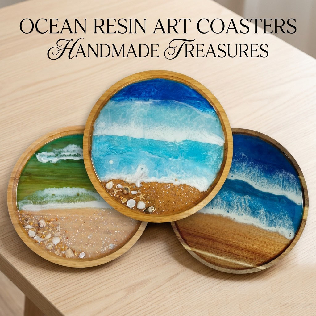Wooden Serving Tray with Ocean - Resin Art Wooden Tray recension och pris