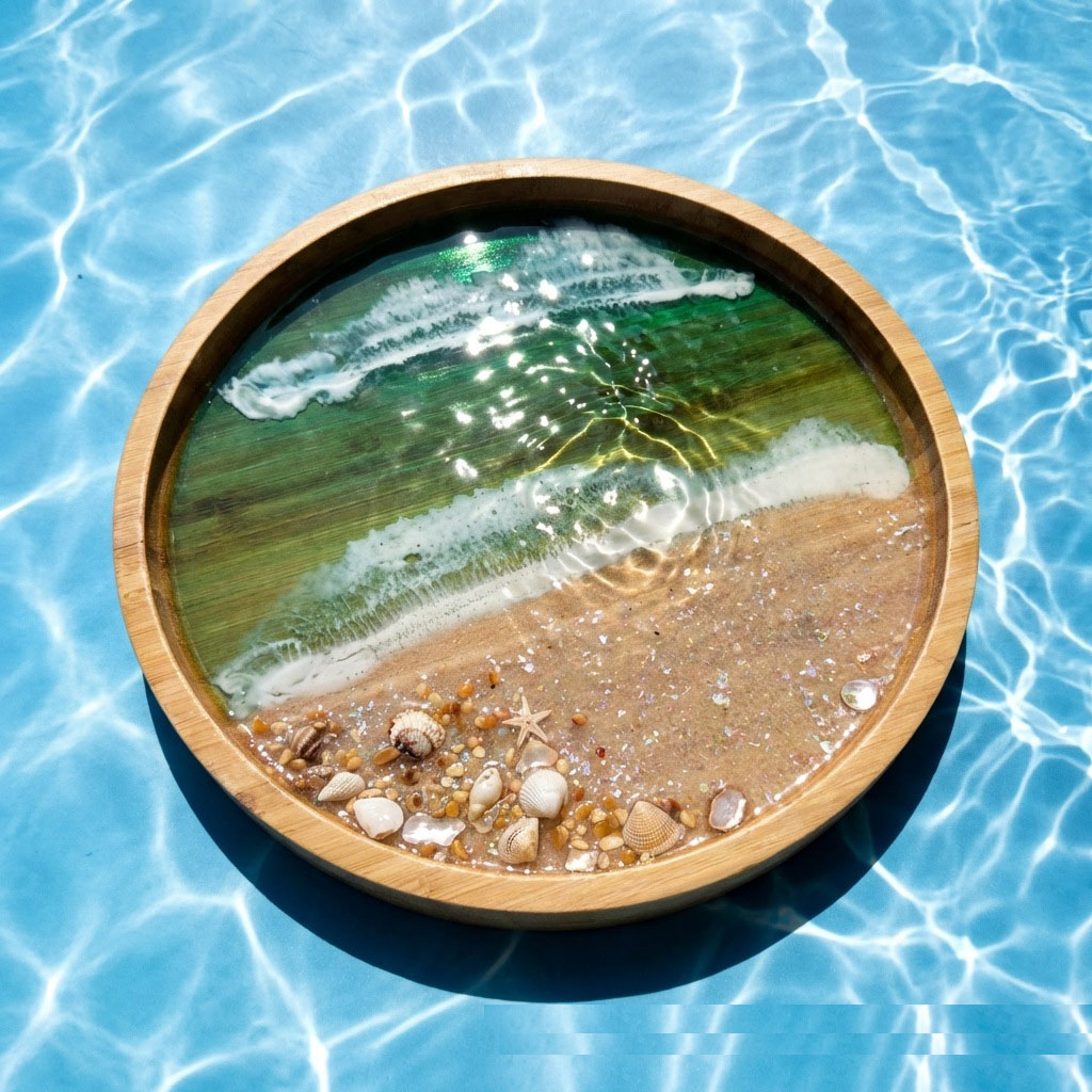 Wooden Serving Tray with Ocean - Resin Art Wooden Tray recension och pris
