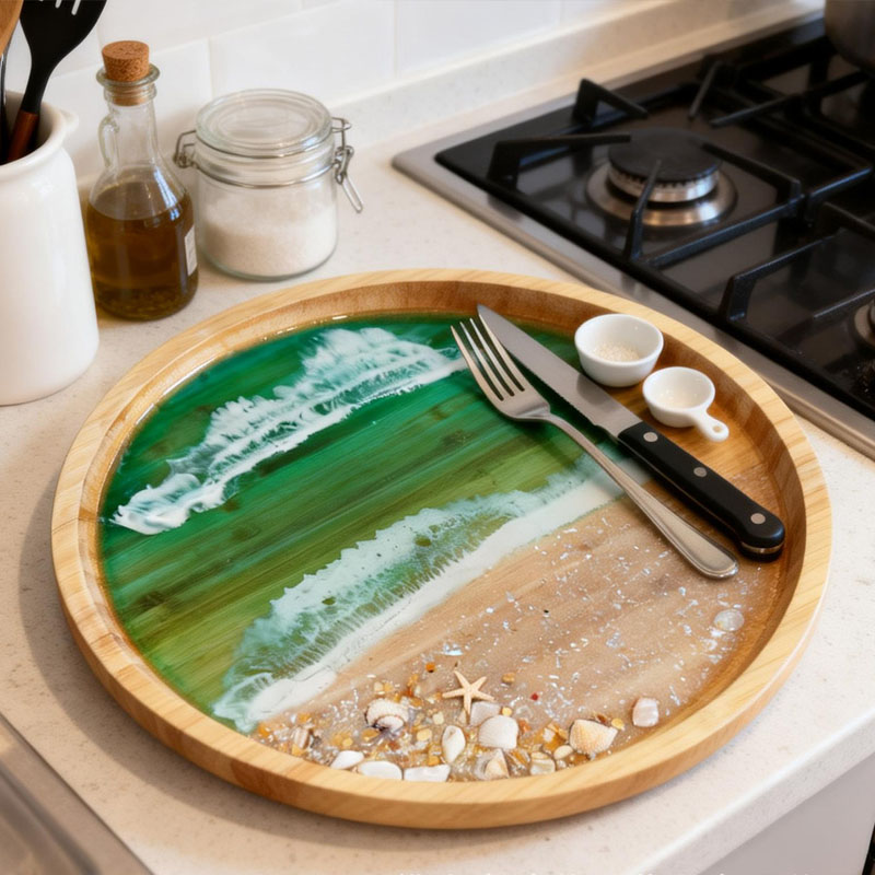 Wooden Serving Tray with Ocean - Resin Art Wooden Tray recension och pris